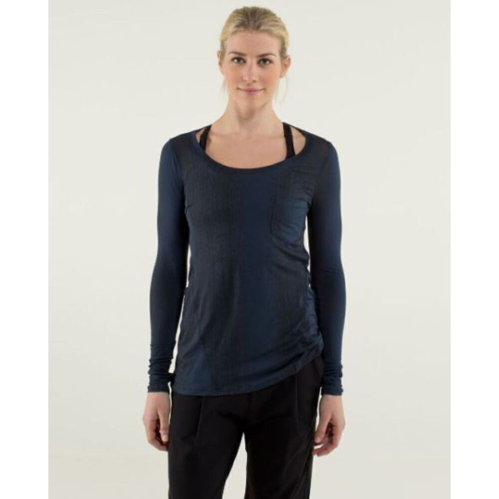 Lululemon Inner‎ Calm Long Sleeve Misty Stripe Burnout Inkwell Medium